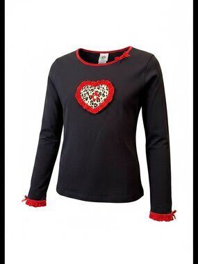 TKS, Girls Black Long Sleeve Heart Applique Top, Size L (6X)